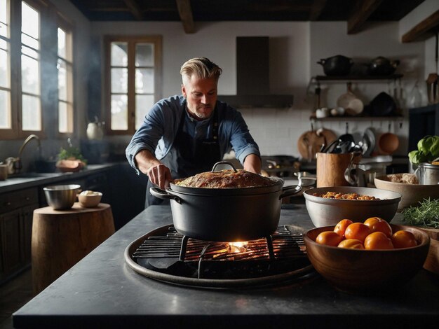 Kucharz przygotowujący danie